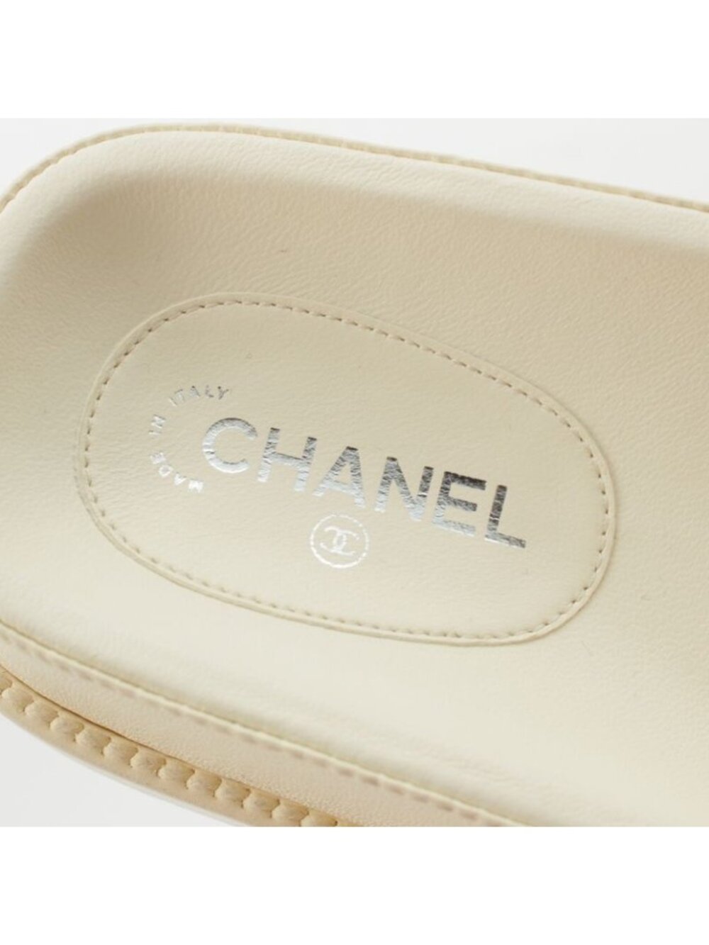 Chanel Lambskin Leather Logo Flat Sandals Mule Ivory Multicolor 37 - Picture 7 of 10